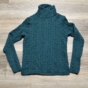 Garnet Hill Luxurious Cashmere Women's S Cable T-Neck Green Classic Sweater